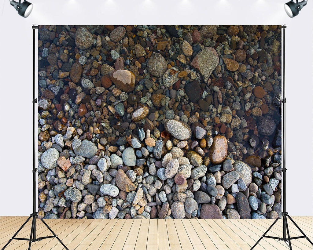 Trykid 20x10ft River Pebble Backdrop with Smooth Stones and Clear Water for Photography Background Wedding Bridal Shower Birthday Party Decoration Photo Booth Prop Fabric