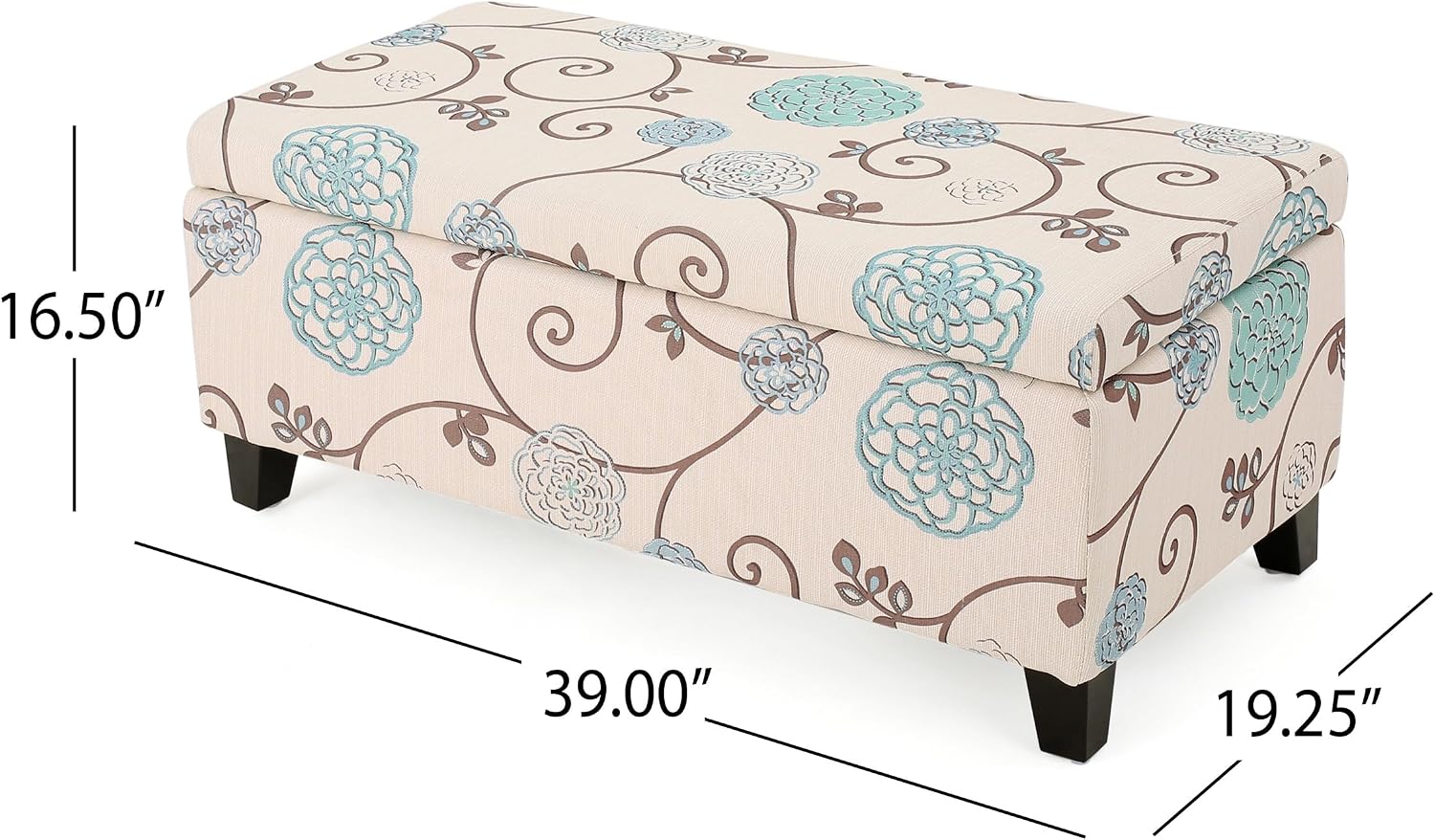 Christopher Knight Home Breanna Fabric Storage Ottoman, White And Blue Floral