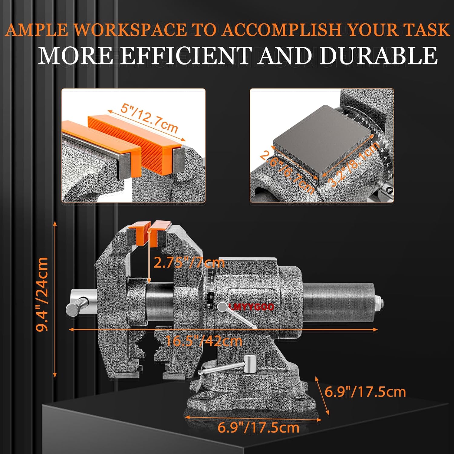 Bench Vise, 5inch Width 5inch Jaw Opening, 360° Swivel Base, Multipurpose Heavy Duty Workbench Vise with Anvil and 1 Pair Vise Jaw Pad, Table Vise Clamp force 5500LBS