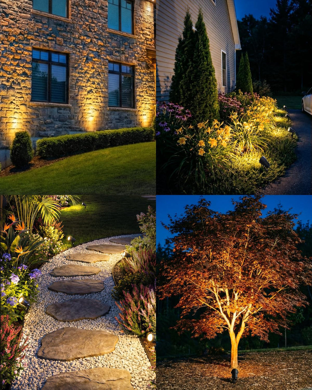 HIBOITEC Spotlights Low Voltage Landscape Lighting with Connectors 7W 2700K Landscape Lights Kit 12-24V AC/DC IP65 Waterproof for House Yard Trees Garden Outdoor 6 Packs