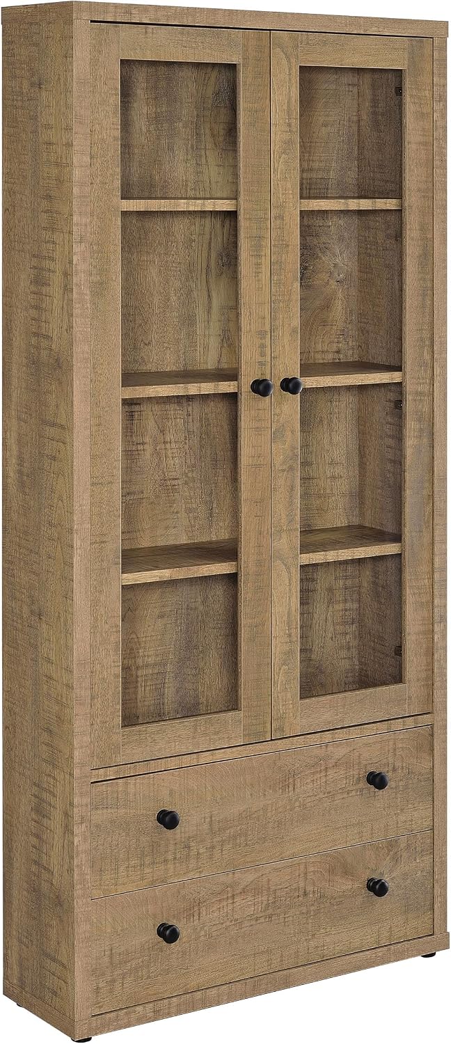 Coaster Home Furnishings - Hawthorne - 4-Shelf Wood Accent Cabinet with Glass Doors - Glass and Wood, Drawers - Farmhouse Style - Living Room, Entryway & Home Kitchen - Mango - 953479