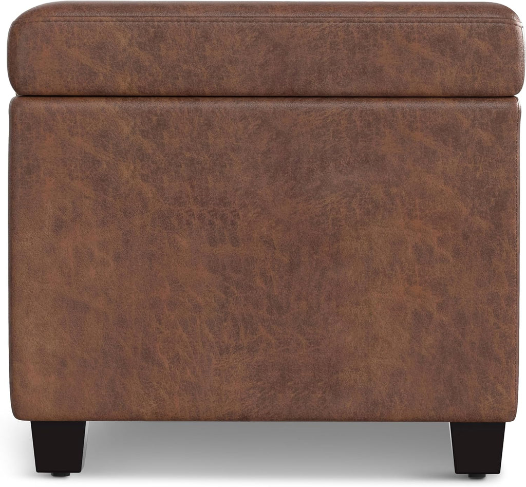 SIMPLIHOME Avalon Extra Large Storage Ottoman Bench - 54 inch Wide Upholstered Vegan Leather Rectangular Lift-Top Ottoman in Distressed Saddle Brown, Contemporary Bench for Living Room with Storage