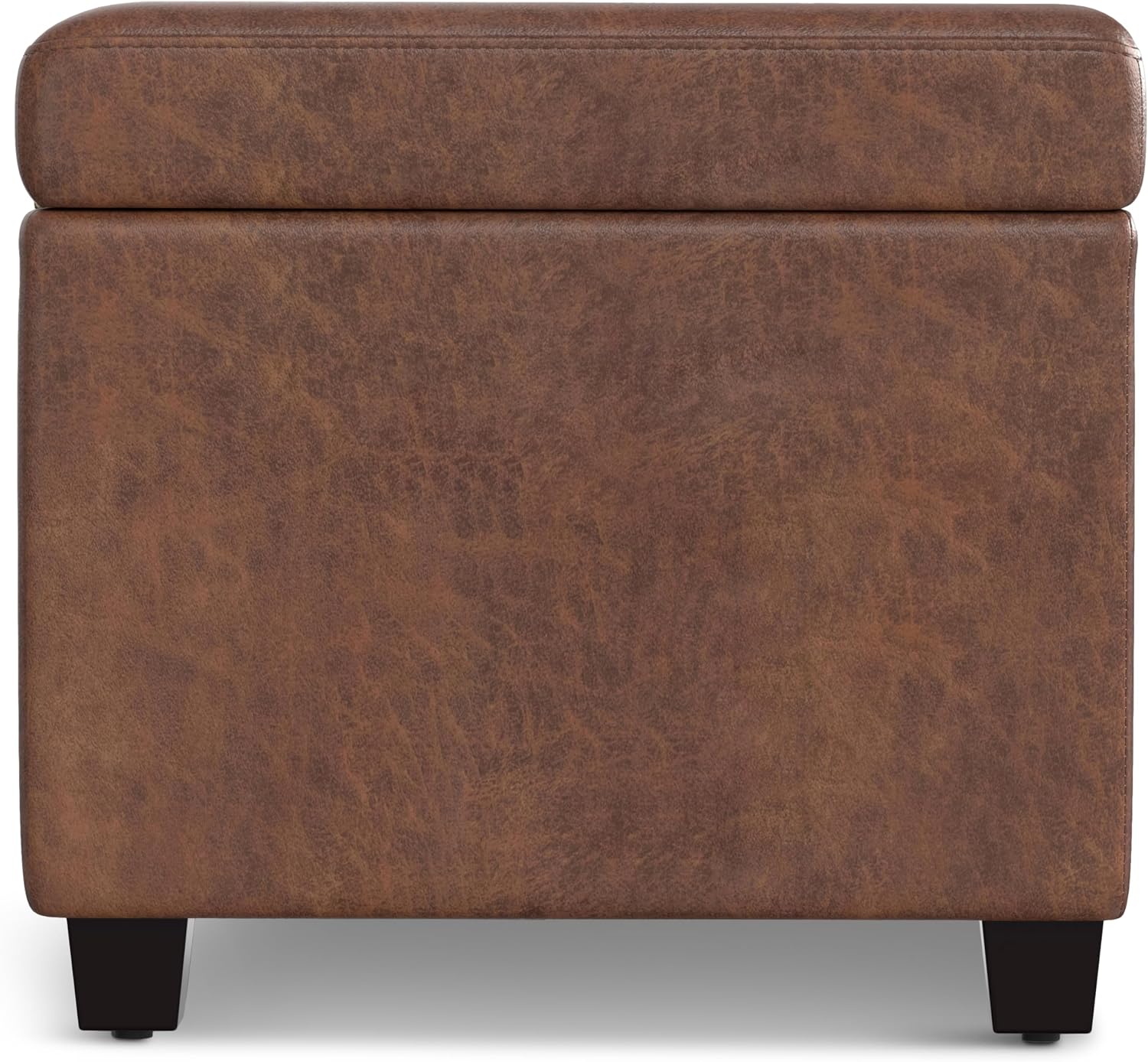 SIMPLIHOME Avalon Extra Large Storage Ottoman Bench - 54 inch Wide Upholstered Vegan Leather Rectangular Lift-Top Ottoman in Distressed Saddle Brown, Contemporary Bench for Living Room with Storage