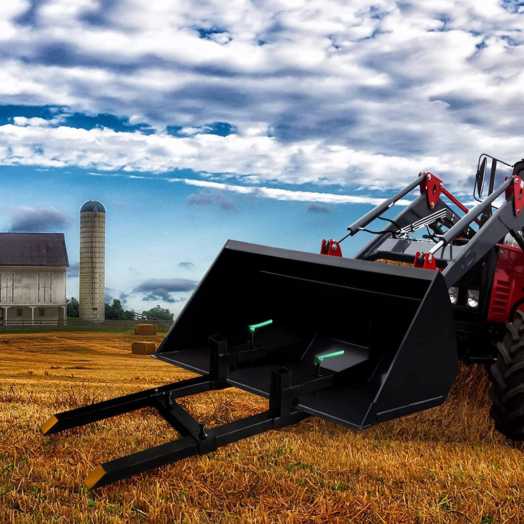 Pallet Forks 60' 1500lbs Max with Adjustable Stabilizer Bar Heavy Duty Clamp on Pellet Forks for Tractor Bucket Attachments…