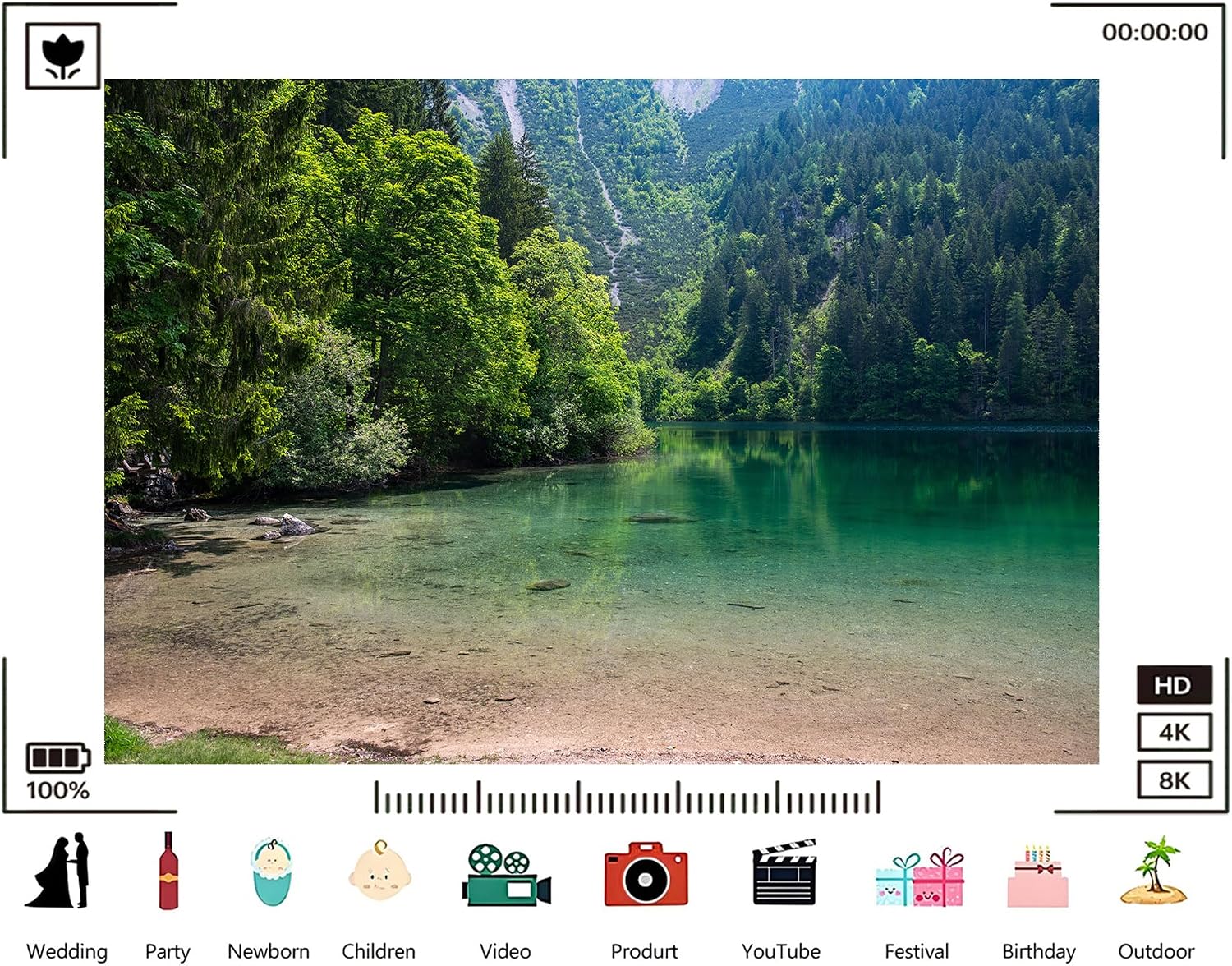 Trykid 20x10ft Clear Forest Lake Mountain Backdrop Emerald Waters Lush Foliage Photography Background Nature Events Outdoor Adventures Party Decoration Photo Booth Prop Fabric