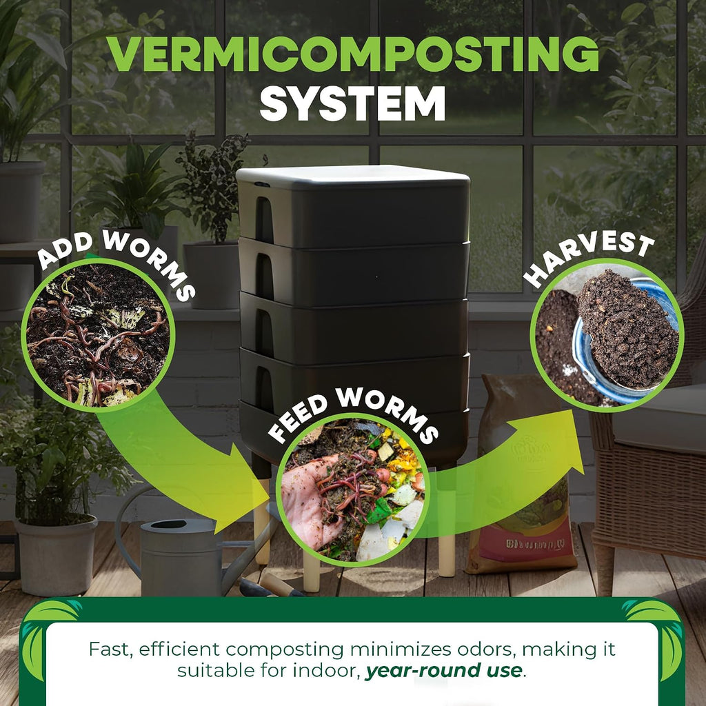 FCMP Outdoor - The Essential Living Composter, 4-Tray Worm Vermicomposter Bin, Black