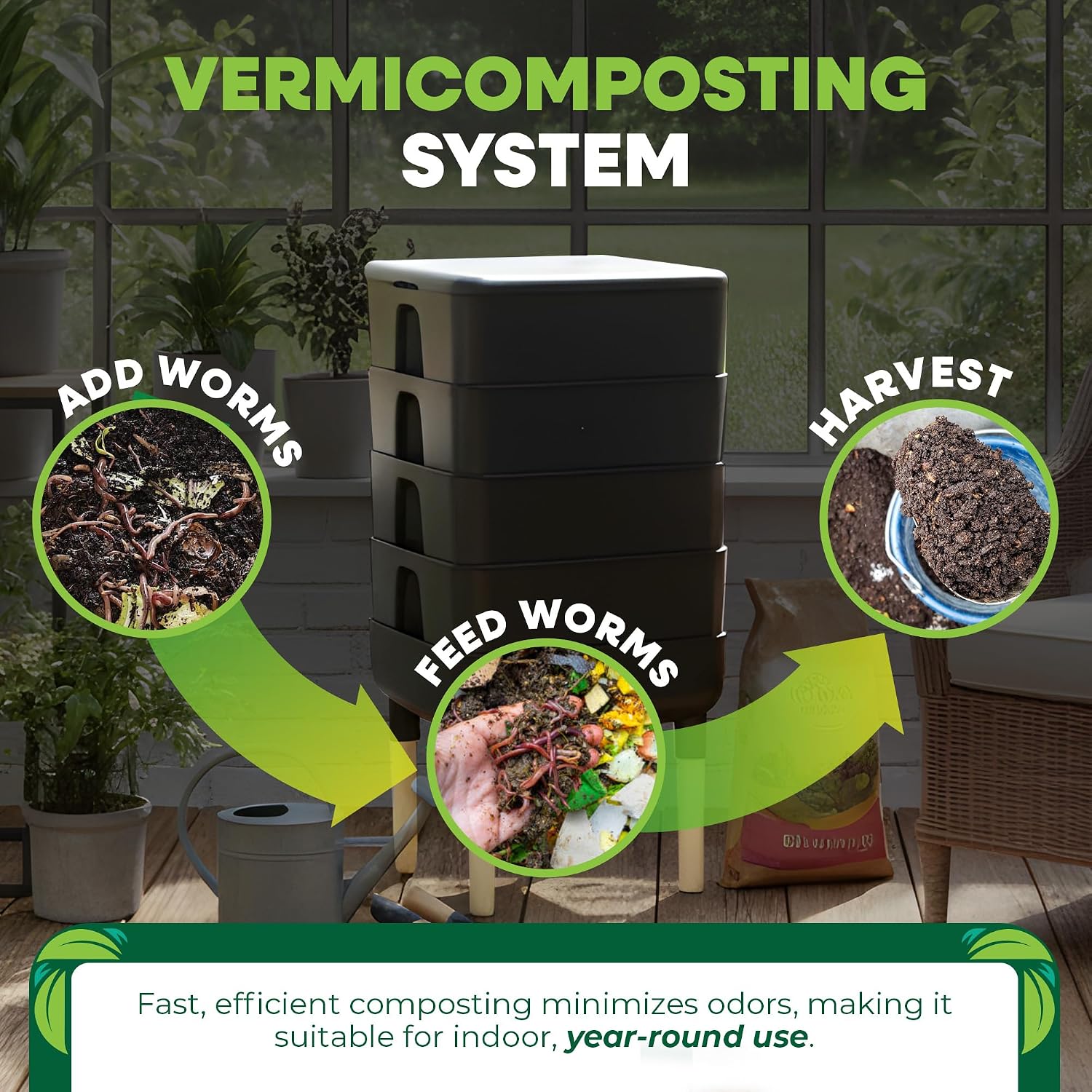 FCMP Outdoor - The Essential Living Composter, 4-Tray Worm Vermicomposter Bin, Black