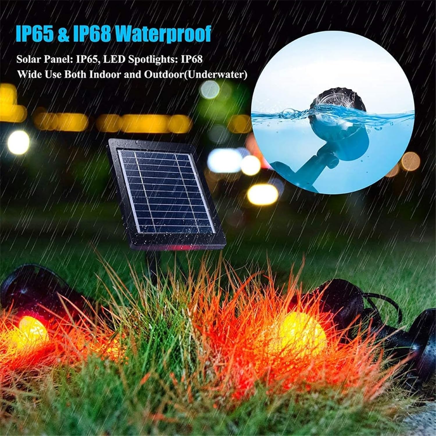 LED Solar Pond Landscape Lamp Outdoor Swimming Pool Underwater Spotlight Lights IP68 Waterproof for Garden Lawn Fountains Decor(3Lamp-White)