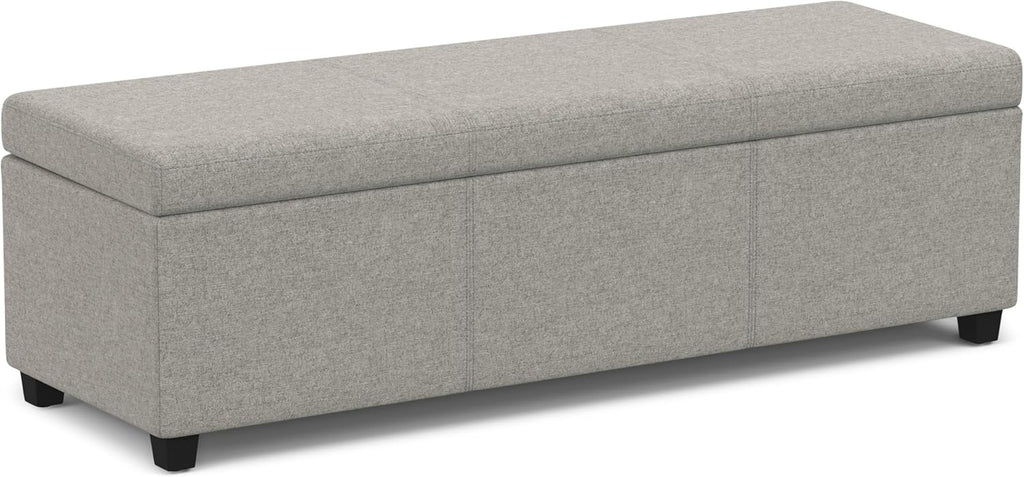 SIMPLIHOME Avalon Extra Large Storage Ottoman Bench - 54 inch Wide Upholstered Linen Look Fabric Rectangular Lift-Top Ottoman in Cloud Grey, Contemporary Bench for Living Room with Hidden Storage