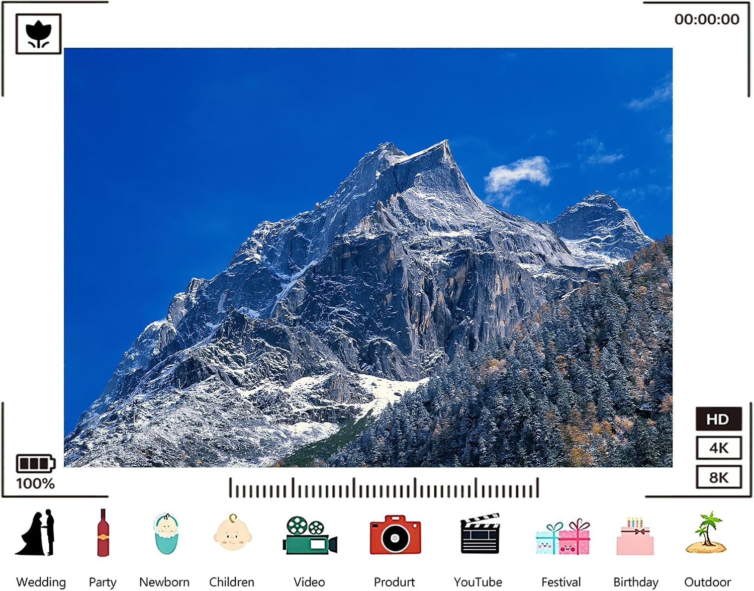 Trykid 20x10ft Jagged Rocky Snow-Capped Peaks Backdrop Clear Blue Sky Lush Dense Forest Majestic Mountain Scene Photography Background Nature Inspired Party Decoration Photo Booth Prop Fabric