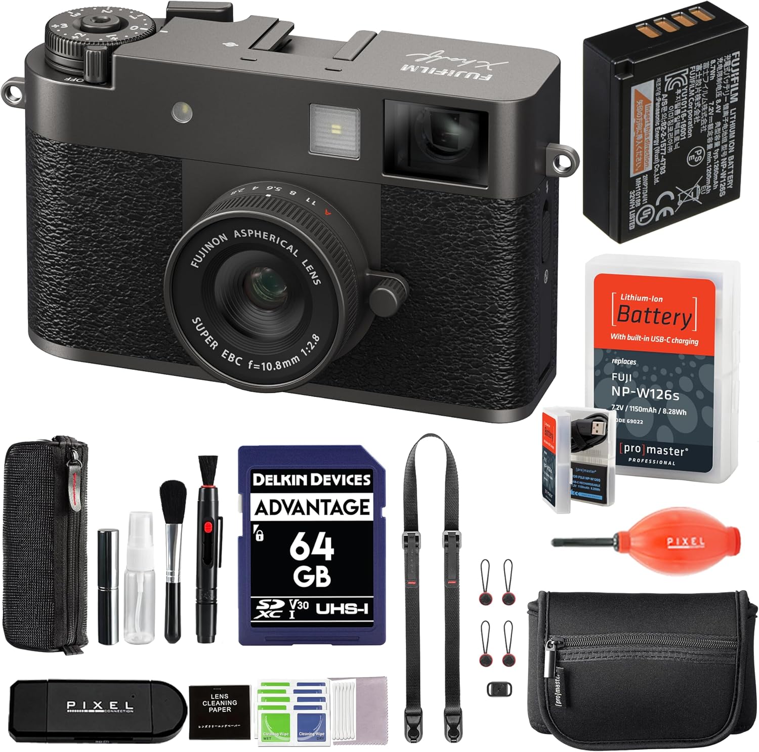 Fujifilm X Half Digital Camera (Charcoal Silver) Bundle with Extra Battery + Peak Design Strap + Camera Pouch + More Advanced Accessories | Fuji X Half