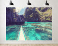 Trykid 20x10ft Turquoise Sea Cliff Boat Backdrop Tropical Karst Mountain Clear Water Island Nature Scenery Photography Background Summer Adventure Party Decoration Photo Booth Prop Fabric