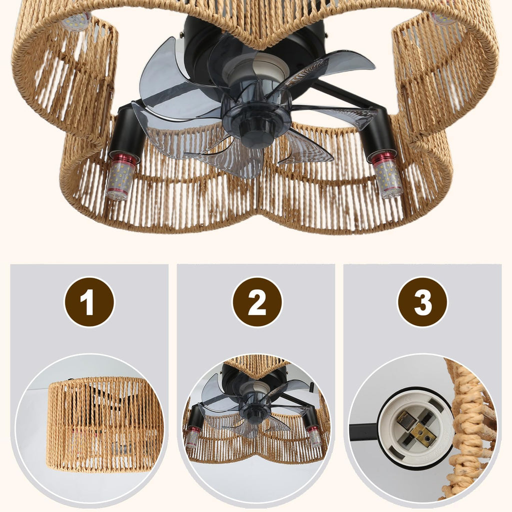 Ceiling Fans with Lights Flush Mount, 20 Inch Caged Low Profile Ceiling Fans with 3 Mode Lighting and Remote Control with E26 Bulbs for Bedroom, Nursery, Garage (Four-Leaf Clover)