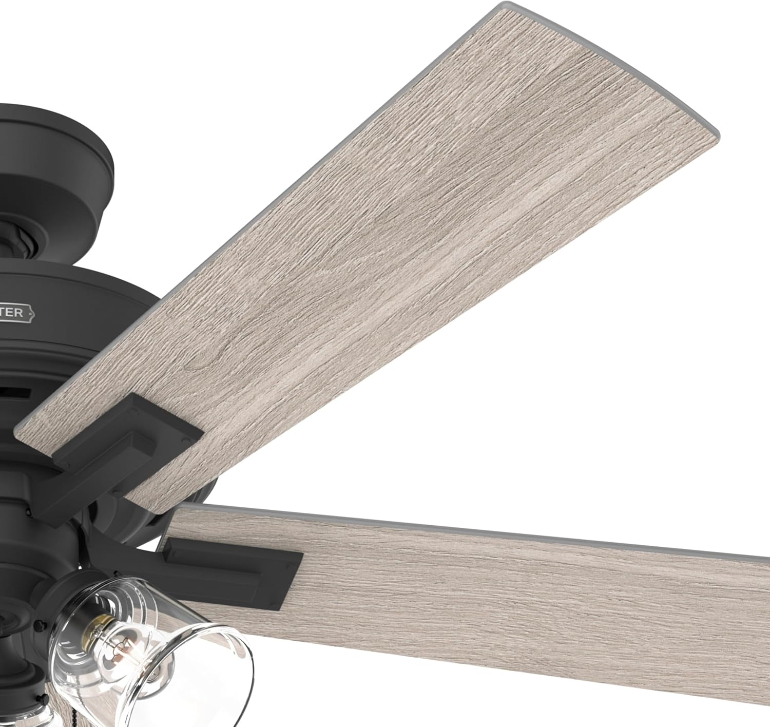 Hunter Fan 52 Inch Matte Black Ceiling Fan with Light and Pull Chain for Bedroom, Dining Room, Kitchen, Office (Renewed)