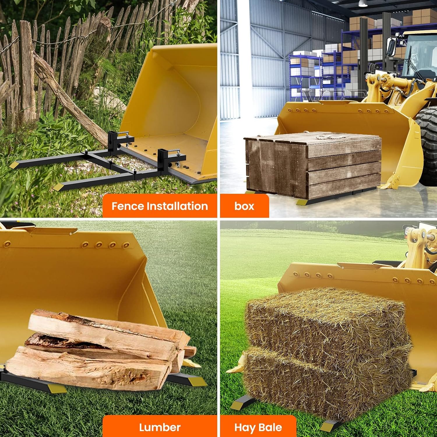 Takywep 60' Pallet Forks, Heavy Duty Clamp on Pallet Fork with 4000 lbs Capacity ＆ Adjustable Stabilizer Bar, Tractor Bucket Forks, Front Loader Fork, Fork Attachment for Skid Steer Loader Bucket