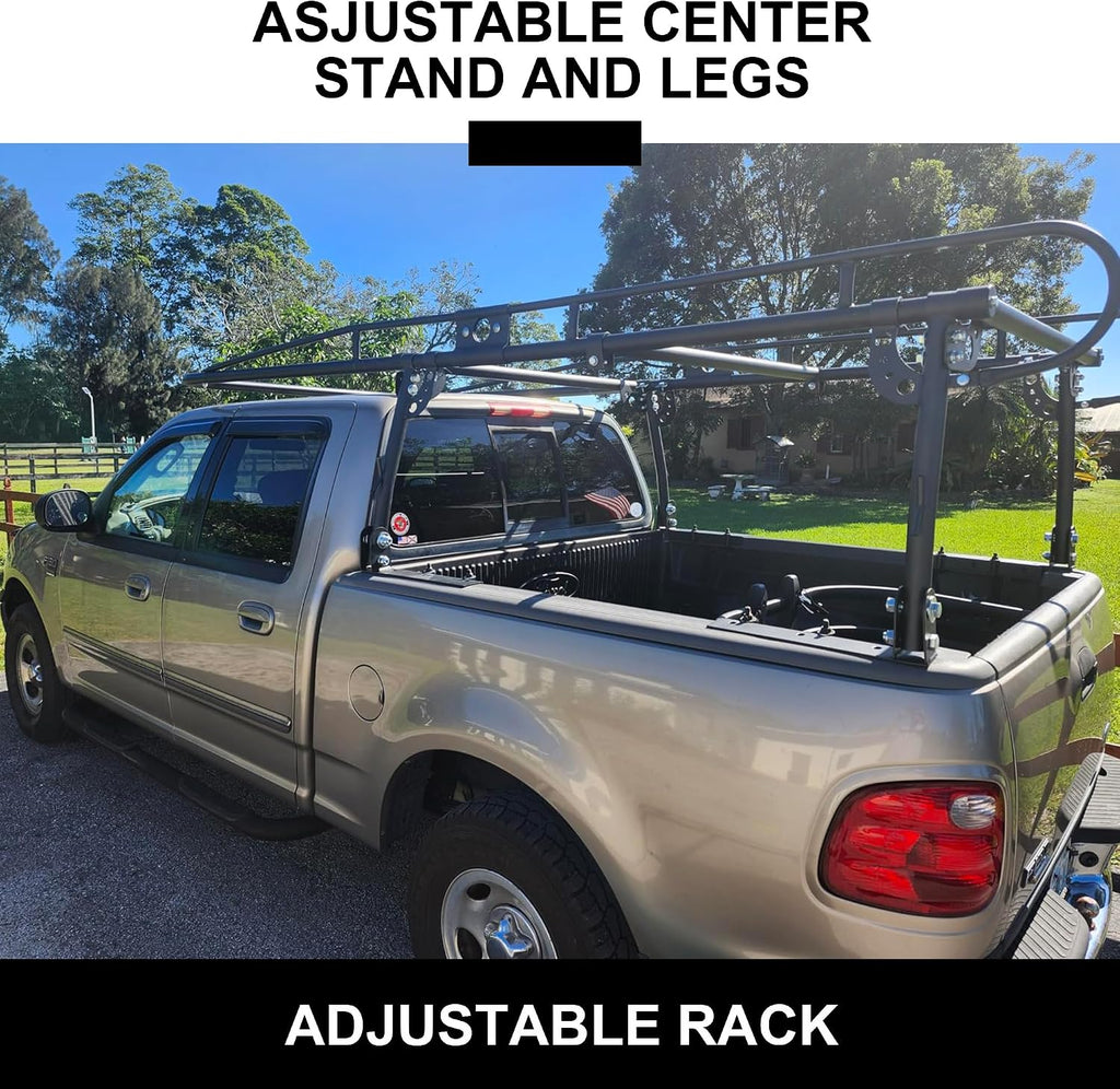 Rockland Universal Full-Size Steel Over-Cab Truck Rack, 800 LBS Capacity, 136.5' x 55' x 34.25', 49'-64' Adjustable Truck Bed Width, Extendable Truck Ladder Rack with None Drilling C-Clamps