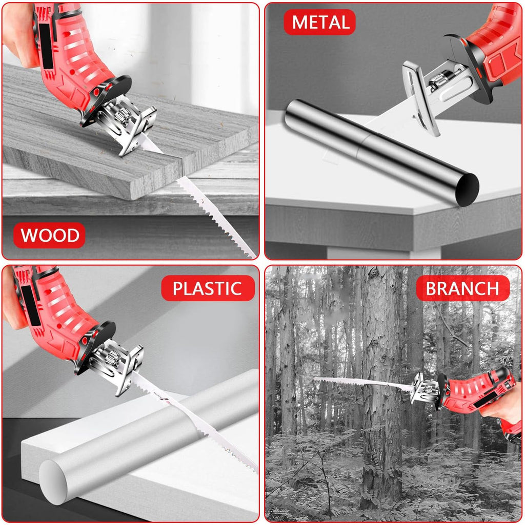 Electric Bone Saw with Battery, 0-3000rpm Stainless Steel Saw Blade, LED Lighting, Cordless Reciprocating Saw for Wood, Trees, Metal, PVC Pipe