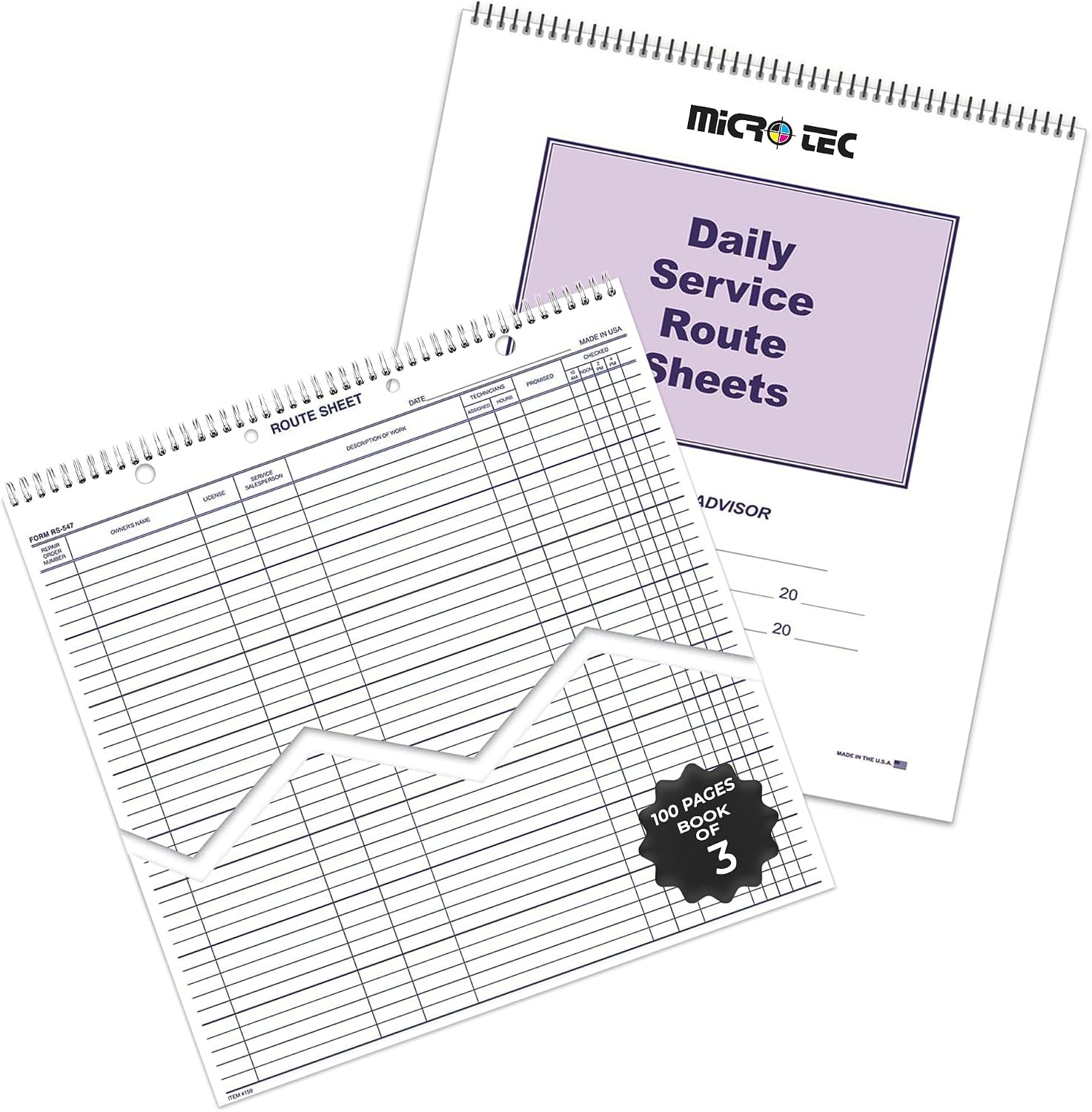 Automotive Service Route Sheets – Heavy-Duty Spiral Bound 12'x15' Daily Schedule & Appointment Planner Tag Stock with Blue Ink for Service Departments & Repair Shops – 100 Sheets/Book (Book of 3)
