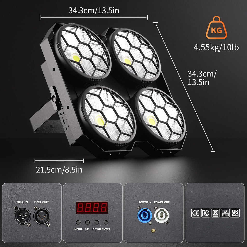 4 x 100W COB LED Stage Lights, 2 in 1 Warm/Cool White Par Can Retro Pixel Control Light, DMX/Master-Slave/Sound Activated Spotlights for Church Events Party Wedding Club Studio 1Pack