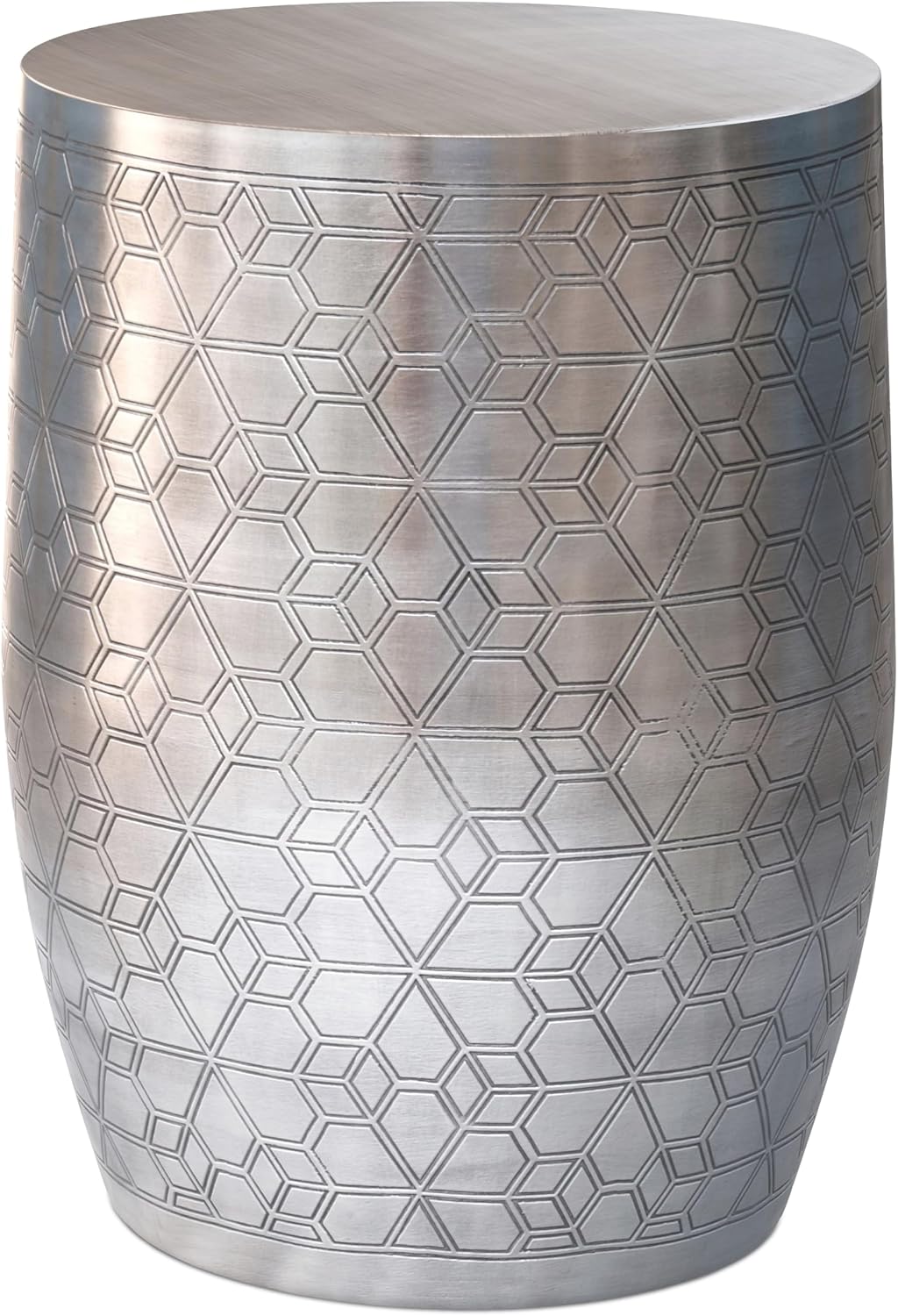 SIMPLIHOME Johnsen Metal Table - 15 inch Wide Solid Iron Round Accent Table in Antique Silver, Boho Side or End Table for Living Room or Bedroom with Etched Geometric Pattern, Assembled