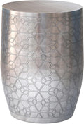 SIMPLIHOME Johnsen Metal Table - 15 inch Wide Solid Iron Round Accent Table in Antique Silver, Boho Side or End Table for Living Room or Bedroom with Etched Geometric Pattern, Assembled