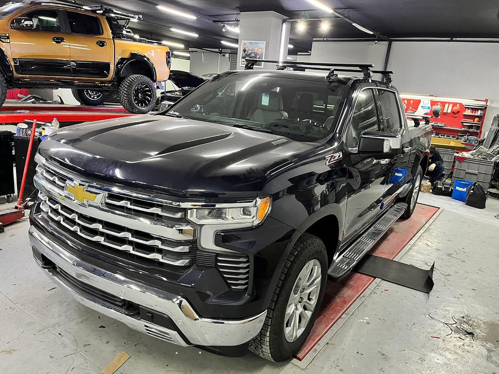Roof Rack Cross Bars for Chevy Chevrolet Silverado 1500 Fits 3rdGen (2014–18) 4thGen (2019–2025) Bare Roof Clamp-On 330 lbs Capacity Aluminum T-Slot Bars Lockable Heavy-Duty No-Drilling (Silver)