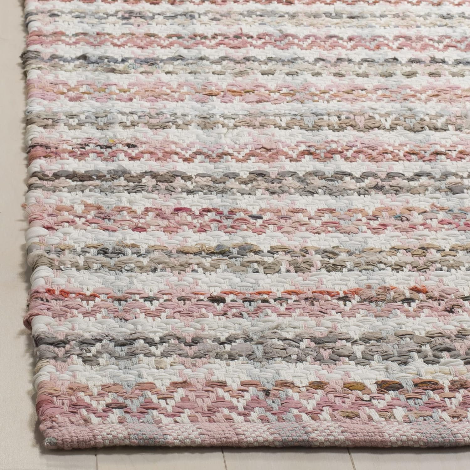 SAFAVIEH Area Rug 8x10 - Montauk Collection - Large - Pink & Multi, Handmade Cotton, Ideal for Living Room, Bedroom, Office, Dining Space (MTK950D)