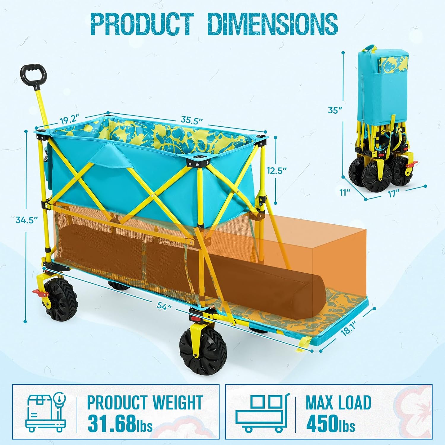 Old Bahama Bay 400L Collapsible Double Decker Beach Wagon with Brakes, Folding Beach Cart with 54' Extra Long Decker, 450LBS Heavy Duty Wagon Chart with All-Terrain Big Wheels for Sand Camping Garden