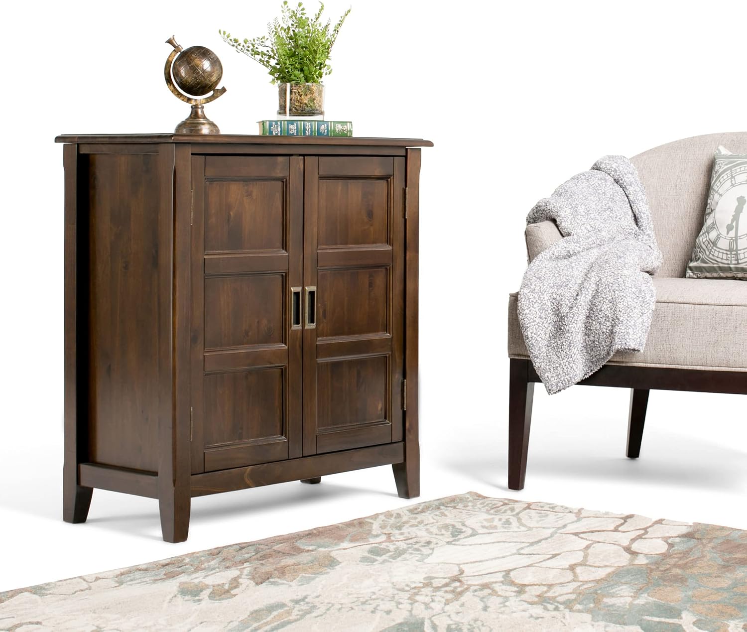 SIMPLIHOME Burlington Storage Cabinet - 30 inch Wide Solid Wood 2 Door Low Storage Unit in Mahogany Brown, Transitional Accent Cabinet for Living Room or Entryway with Adjustable Shelves