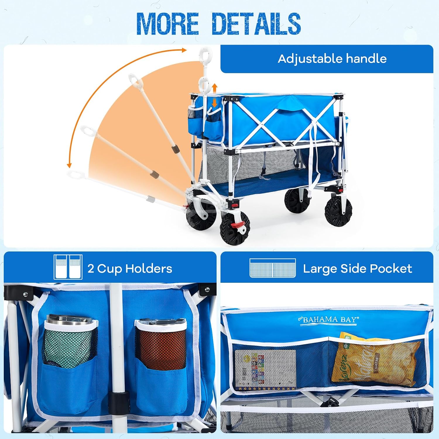 Old Bahama Bay 400L Collapsible Double Decker Beach Wagon with Brakes, Folding Beach Cart with 54' Extra Long Decker, 450LBS Heavy Duty Wagon Chart with All-Terrain Big Wheels for Sand Camping Garden