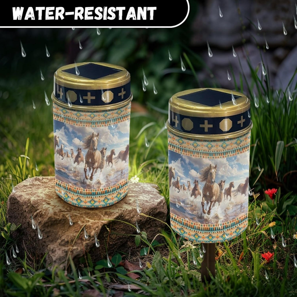 Western Aztec Horse Solar Garden Lights Outdoor Pathway Light for Yard Patio Driveway,Cemetery Decoration for Grave Flameless Warm White Lights LED Solar Lantern,Wall Light Auto On/Off