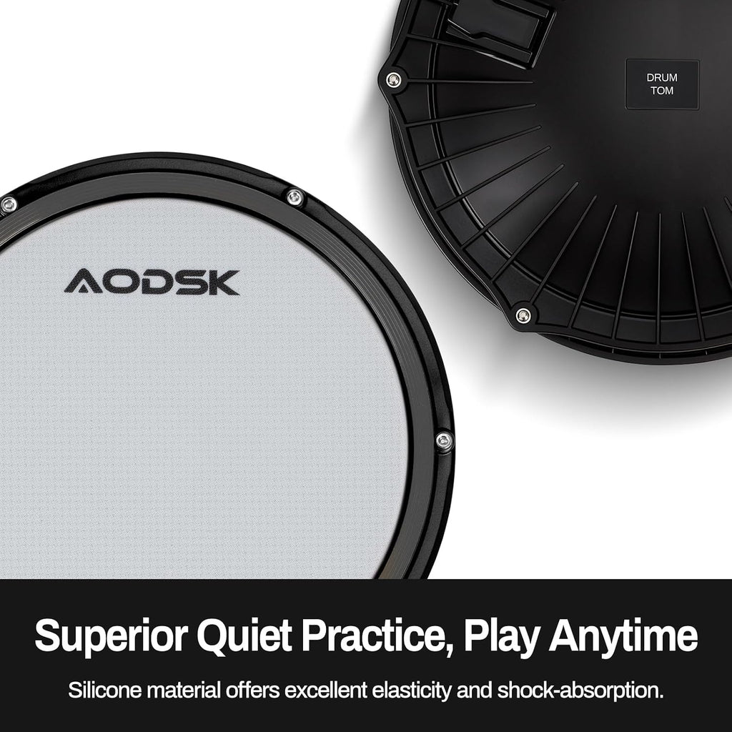 AODSK Electric Drum Set with Quiet Mesh Pads,Electronic Drum for Beginner,USB MIDI,Throne,Headphones,Sticks, Included 40 Kits and 450 Sounds