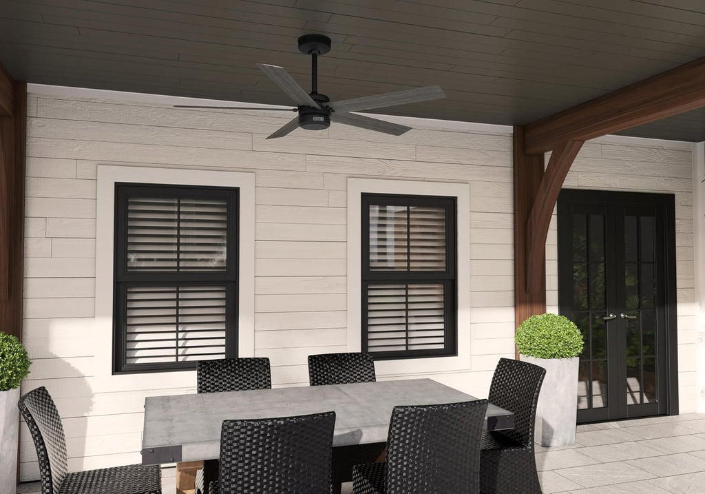 Hunter 52 inch Outdoor or Indoor Ceiling Fan No Light - Black Ceiling Fan without Light, For Patio, Porch, Garage, or Living Room, Standard Mount, 5 Blades, Wall Control - Burton 52247, Matte Black