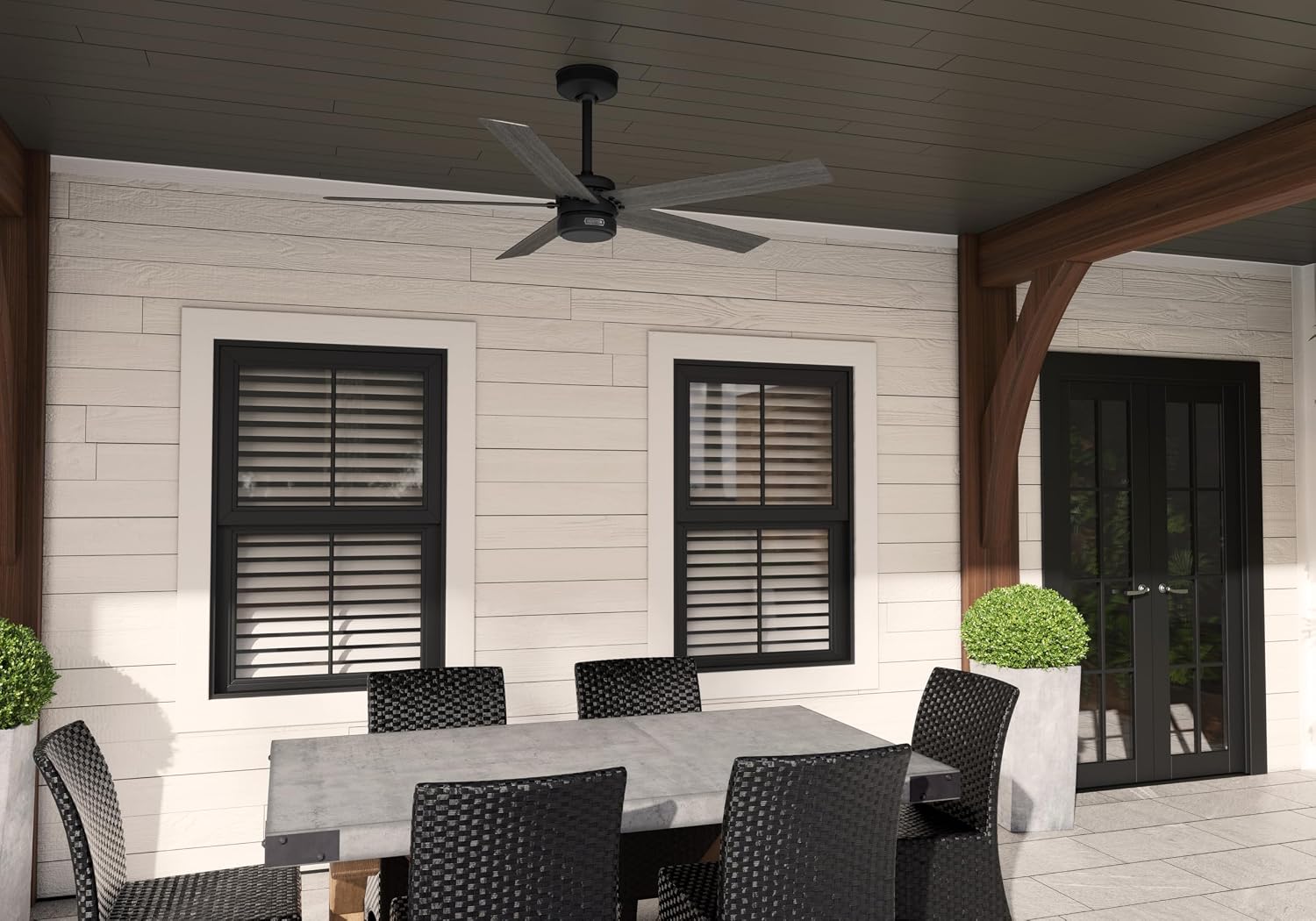 Hunter 52 inch Outdoor or Indoor Ceiling Fan No Light - Black Ceiling Fan without Light, For Patio, Porch, Garage, or Living Room, Standard Mount, 5 Blades, Wall Control - Burton 52247, Matte Black