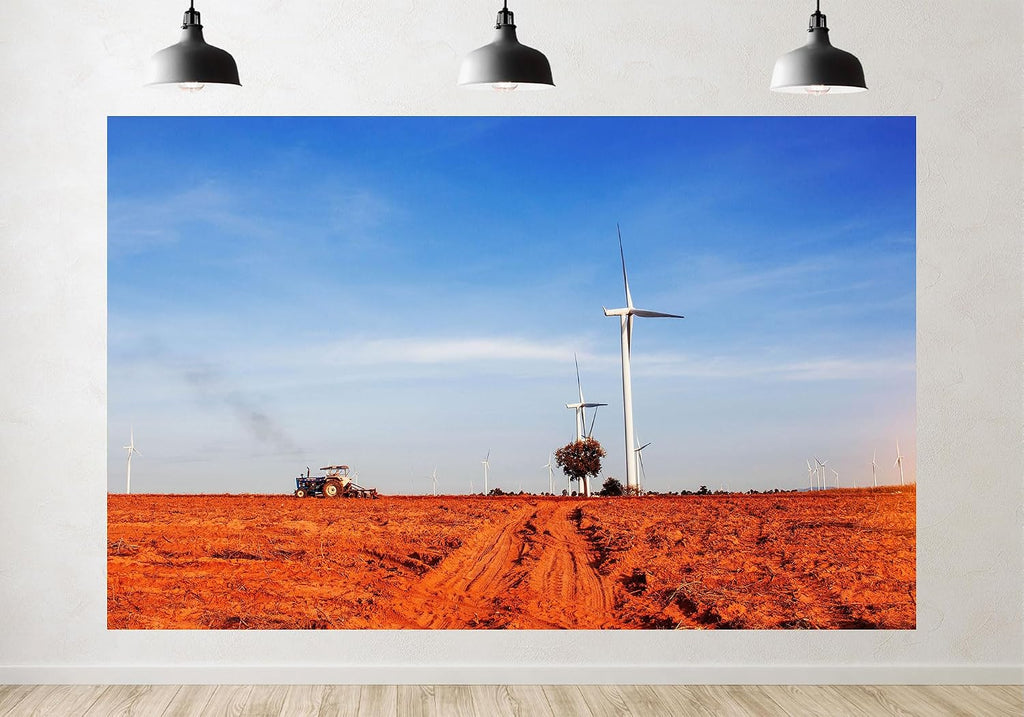 Trykid 20x10ft Wind Turbine Farm Backdrop Red Soil Field Clear Blue Sky Photography Background Home Wall Decor Eco Theme Party Decoration Photo Booth Prop Fabric