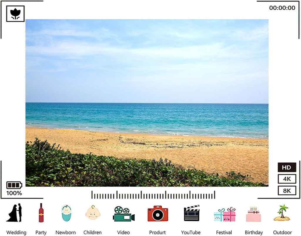 Trykid 20x10ft Turquoise Ocean Golden Sand Backdrop Green Coastal Foliage Clear Sky Photography Background Summer Vacation Relax Shoot Tapestry Party Decoration Photo Booth Studio Prop Fabric