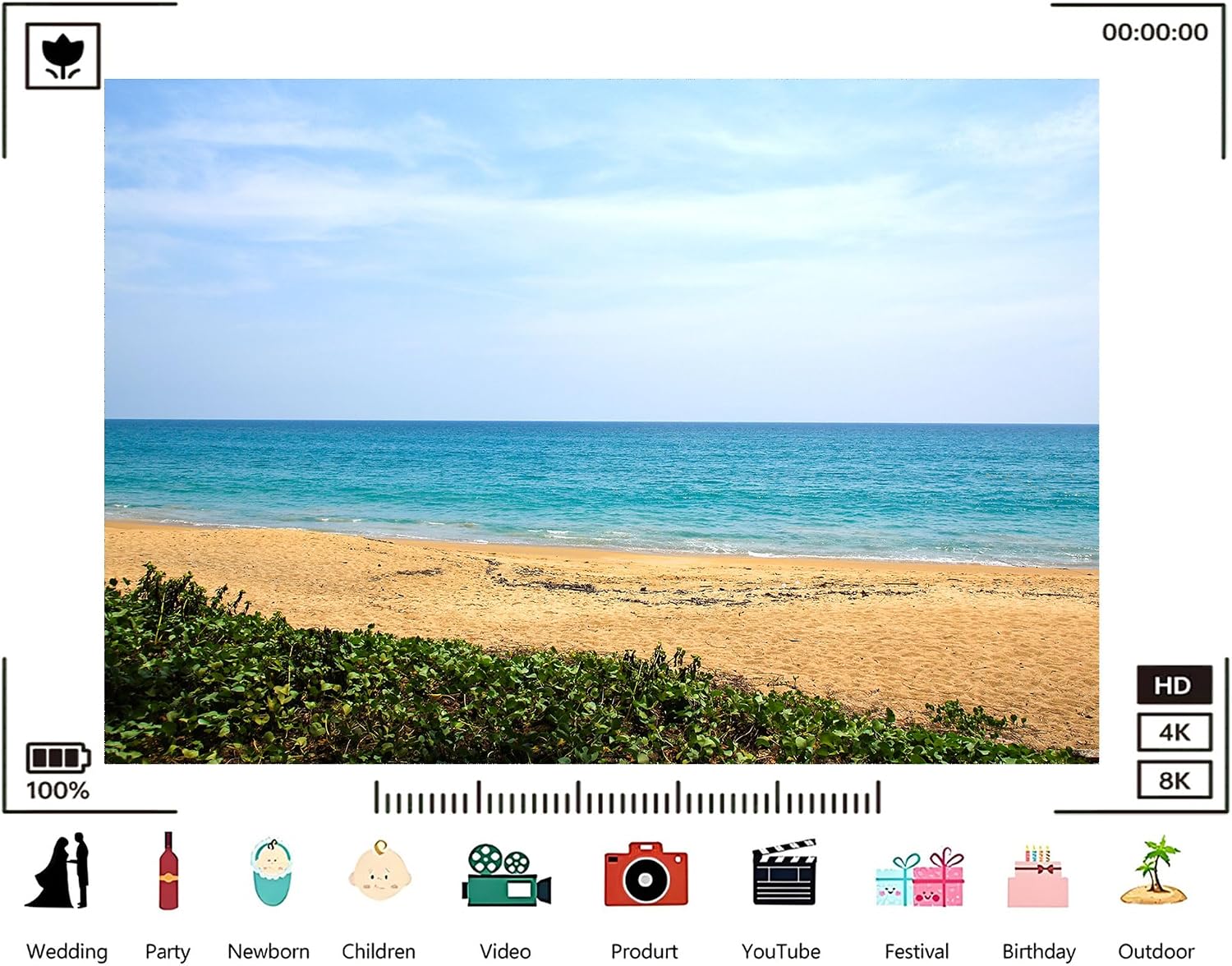 Trykid 20x10ft Turquoise Ocean Golden Sand Backdrop Green Coastal Foliage Clear Sky Photography Background Summer Vacation Relax Shoot Tapestry Party Decoration Photo Booth Studio Prop Fabric