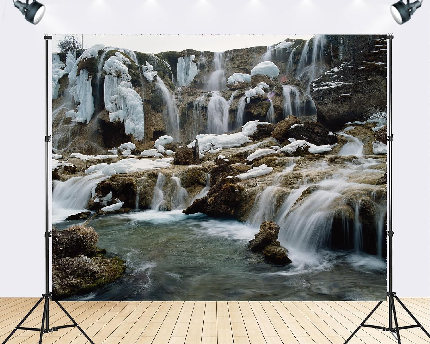 Trykid 20x10ft ICY Waterfall Backdrop Cascading Flows ICY Formations Mossy Rocks Clear Turbulent Water Serene Scene Photography Background Nature Party Decoration Photo Booth Prop Fabric