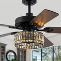 Dawn Whisper 60 Inch Crystal Chandelier Ceiling Fans with Lights Black Large Modern Ceiling Fans for Living Room Bedroom Quiet and Reversible DC Motor 6 Speeds Enegery Efficient