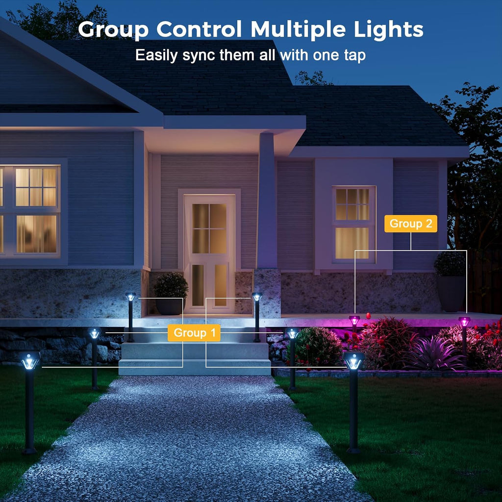 XMCOSY+ Smart Solar Pathway Lights, 150LM Motion Sensor Outdoor Lights, APP Control RGBCW Color Changing, IP65 Waterproof, Works with Alexa, Dusk to Dawn Solar Landscape Lights for Yard Garden, 6 Pack