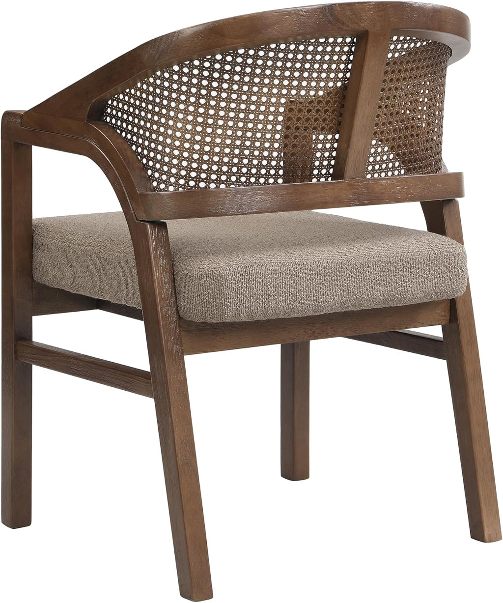 Christopher Knight Home Faritel Modern Dining Chairs Set of 2, Fabric Upholstered Kitchen Side Armchairs, Rubberwood Living Room Comfy Reading Chair with Curved Rattan Back, Walnut+Brown