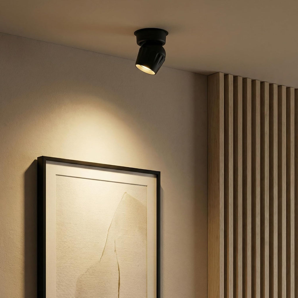 4 Packs LED Dimmable Adjustable Ceiling Spotlight 12W 3000K Aluminum Wired Spotlight Fixtures CRI 97 Surface Mounted Indoor Spot Light for Living Room Hallway Picture Corridor, Black