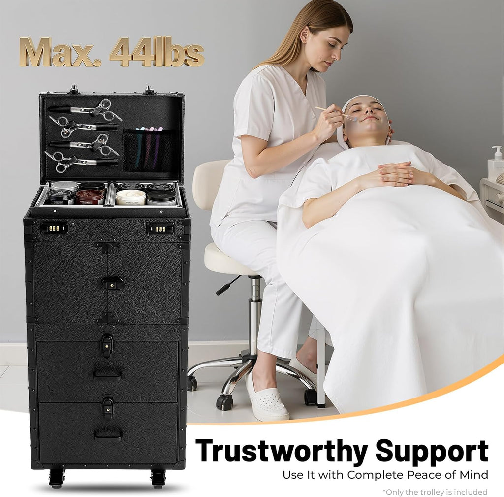 Rolling Lockable Makeup Train Case,Hair Trolley Stylist Salon Trolley Suitcase with Wheels Hairdryer Holder,Beauty Salon Cosmetic Luggage Travel Organizer Tool Box