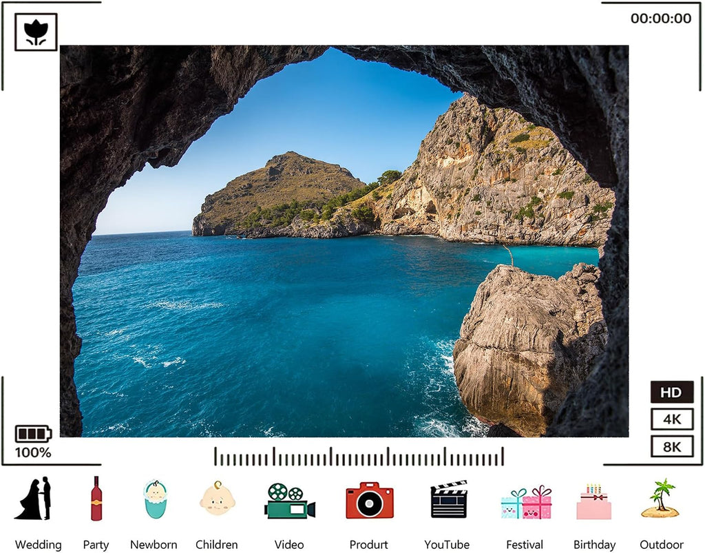 Trykid 20x10ft Cave View Turquoise Sea Backdrop Rocky Cliffs Green Hills Clear Sky Photography Background Coastal Adventure Exploration Tapestry Party Decoration Photo Studio Prop Fabric