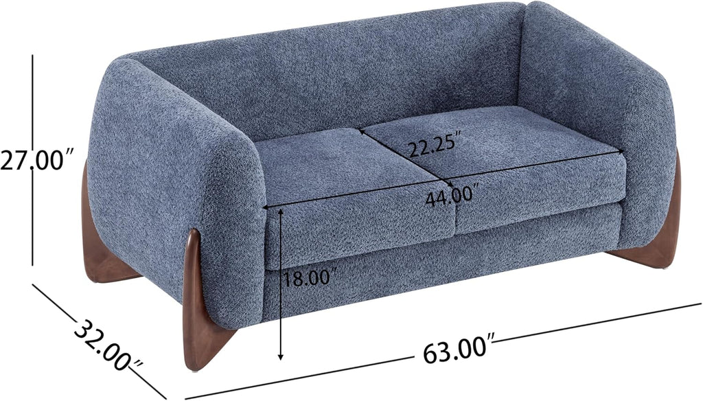 Christopher Knight Home Alma 63' Boucle Loveseat with Wood Legs, 2 Seater Sofa Couches for Living Room, Upholstered Couch Chair, Soft Seating Lounge Sofa Chair, Cozy Loveseat with Armrest, Navy Blue