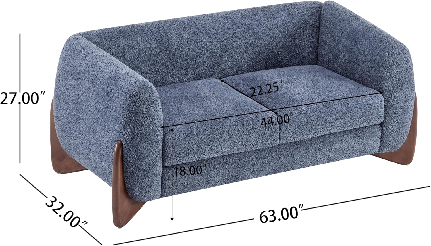 Christopher Knight Home Alma 63' Boucle Loveseat with Wood Legs, 2 Seater Sofa Couches for Living Room, Upholstered Couch Chair, Soft Seating Lounge Sofa Chair, Cozy Loveseat with Armrest, Navy Blue