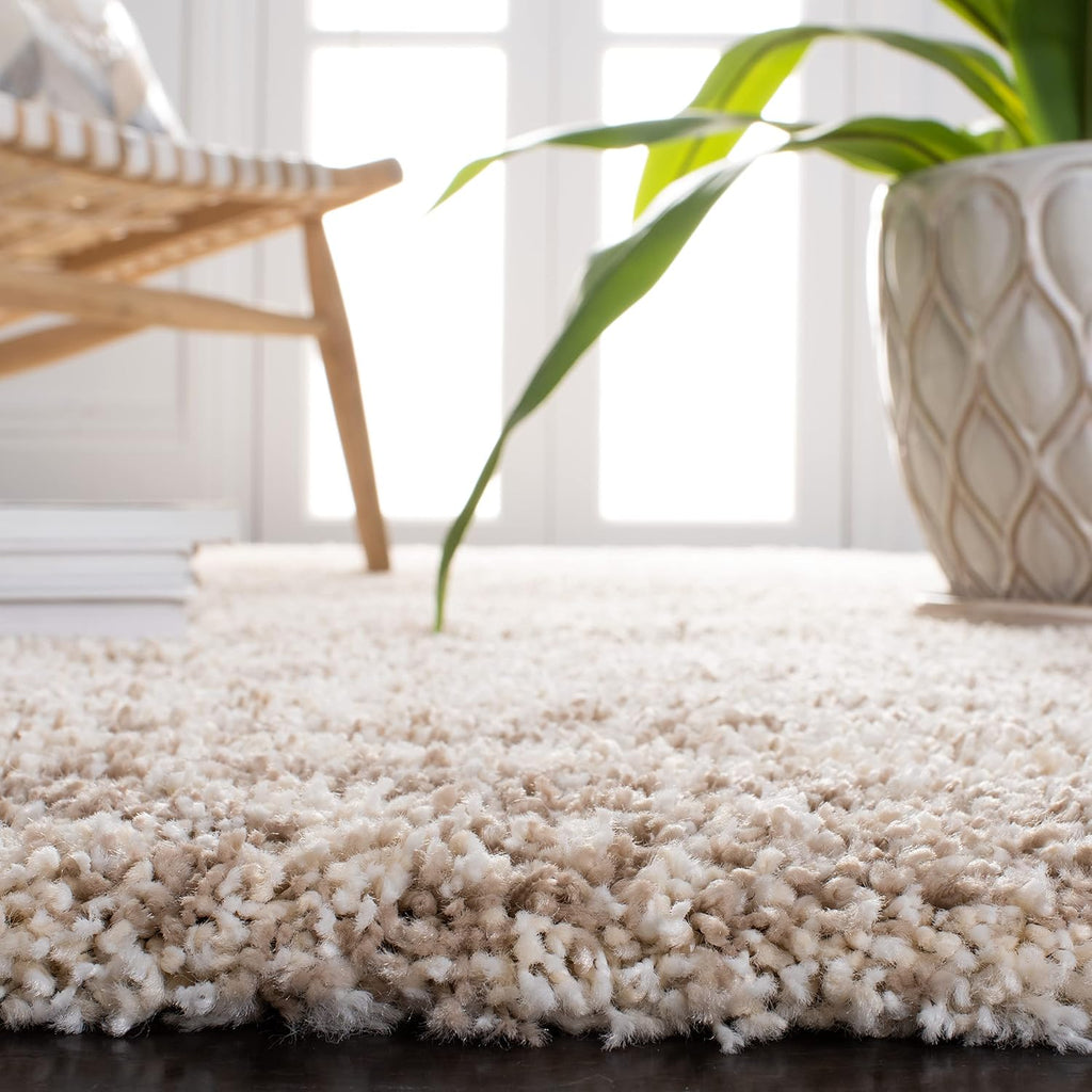 SAFAVIEH Hudson Shag Collection Area Rug - 11' x 15', Ivory/Beige, Geometric Design, Plush 1.9 Inch Thick Ideal for High Traffic Areas in Living Room, Bedroom, Dining (SGH206B)
