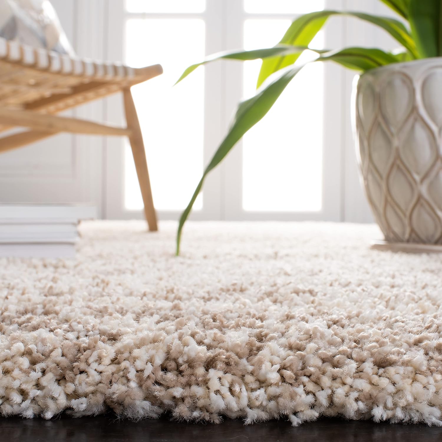 SAFAVIEH Hudson Shag Collection Area Rug - 11' x 15', Ivory/Beige, Geometric Design, Plush 1.9 Inch Thick Ideal for High Traffic Areas in Living Room, Bedroom, Dining (SGH206B)