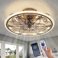 Rustic Caged Ceiling Fan with Lights Remote Control, Retro Industrial Ceiling Fan with Light for Kitchen Bedroom Living Room