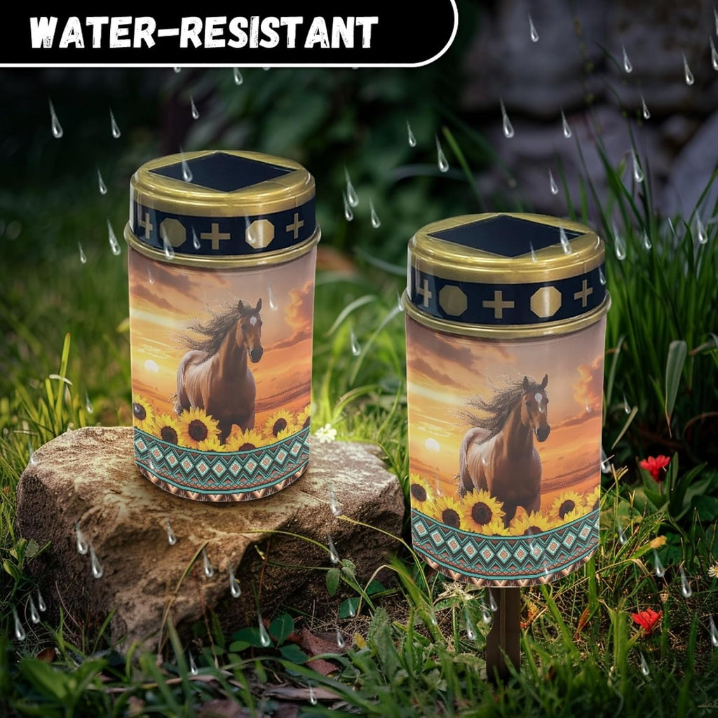 Western Aztec Horse Solar Light for Garden Yard,Horse Solar Pathway Lights Outdoor Waterproof Landscape Lighting Solar Lantern Flameless Warm White Lights Sunflower